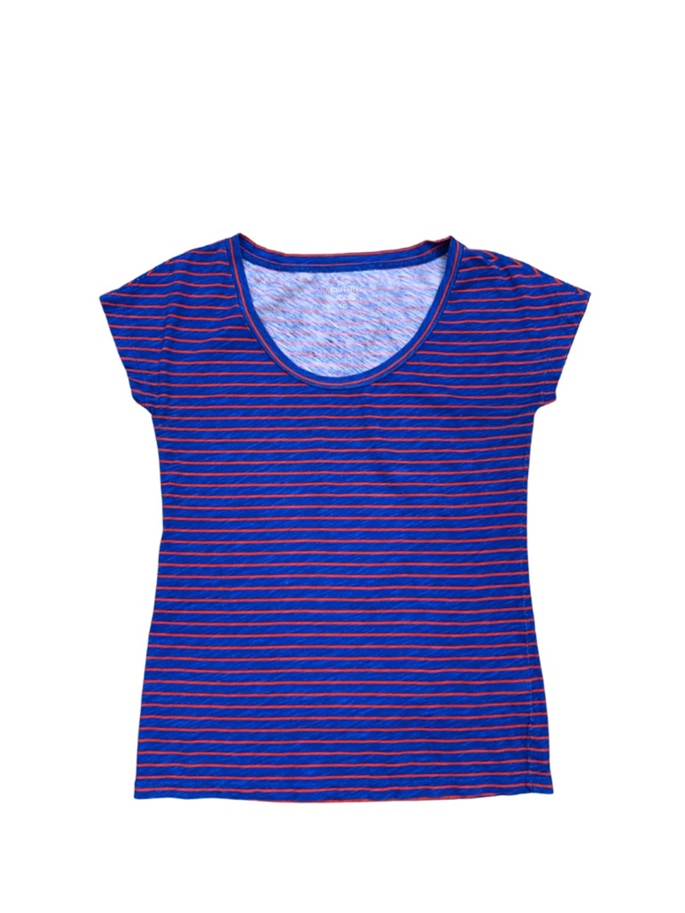 J. Crew Striped Blue Red Scoop Neck Cotton Tee Summer USA Preppy Nautical Casual